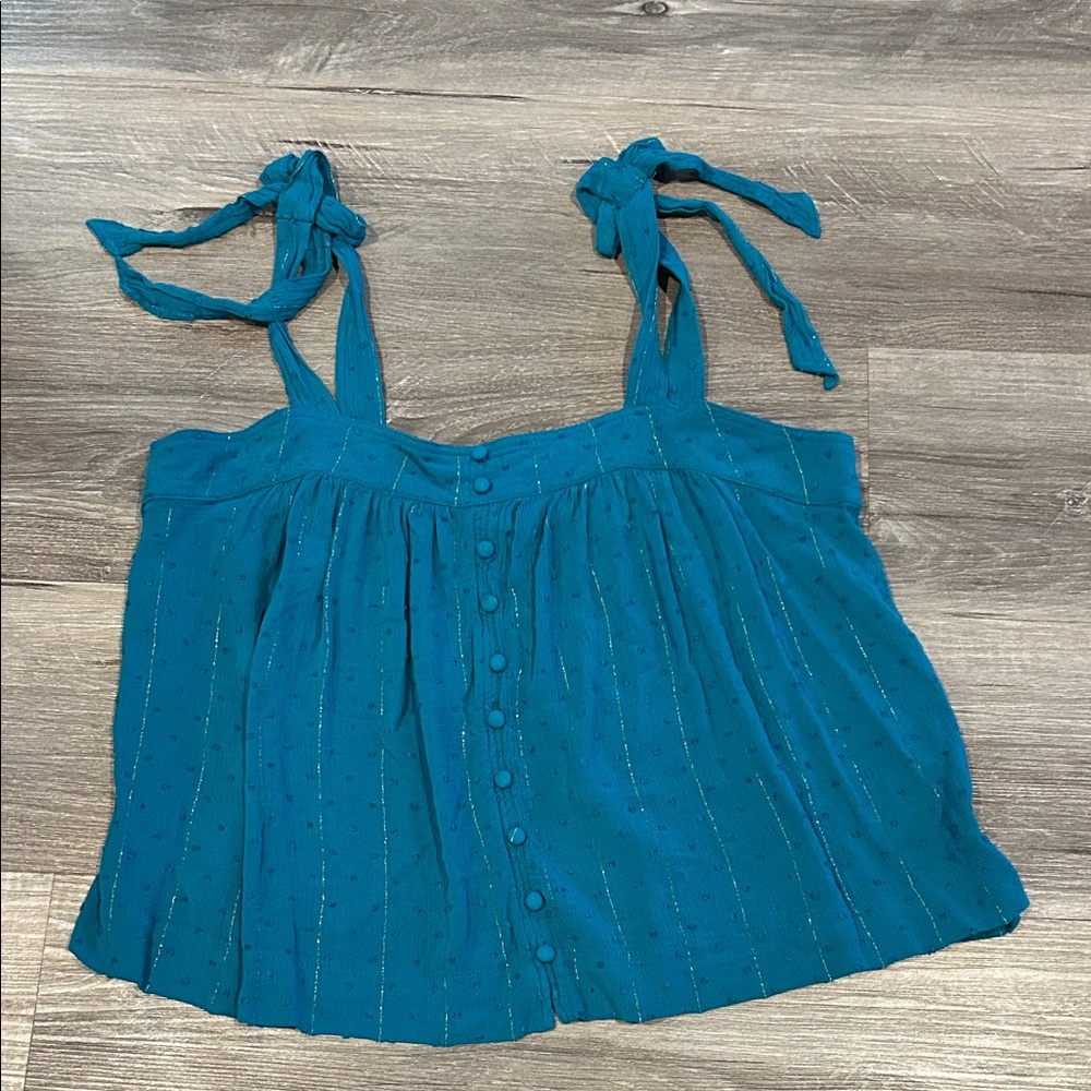 Rose & Olive Teal Button-Front Blouse